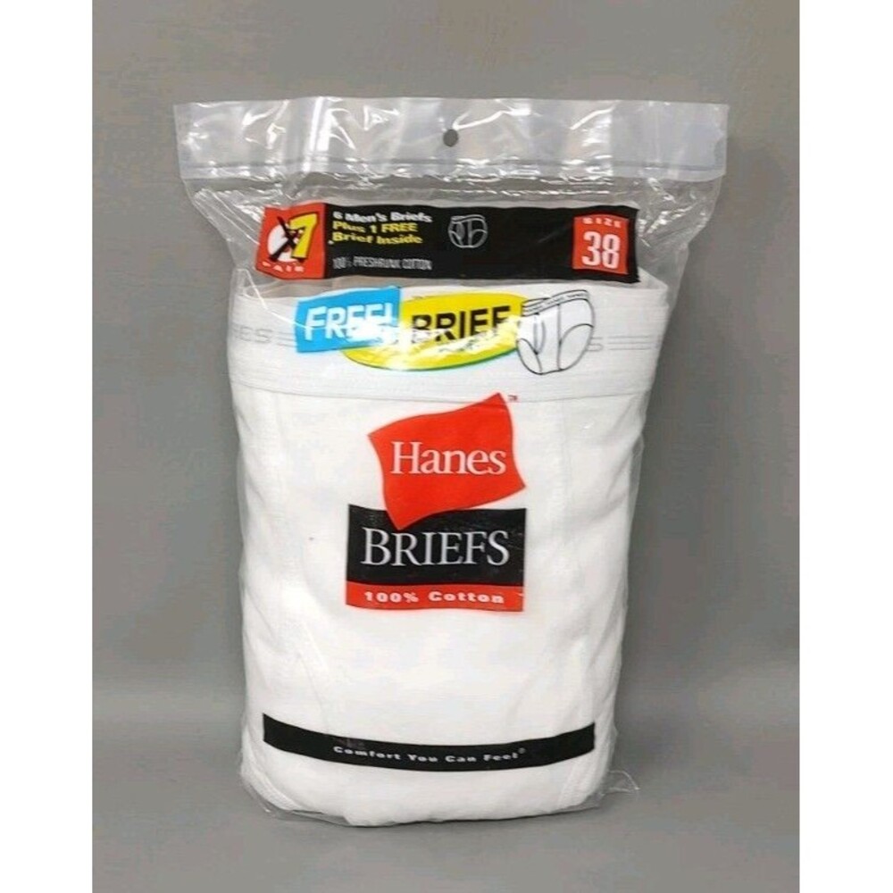 Vintage 2001 Hanes Briefs 7 Pack White Sz 38 Preshrunk 100% Cotton NOS New